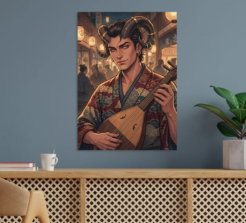 Fantasy Character Playing a Lute — metal poster wall art by Lineer